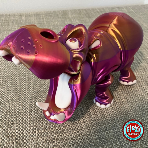Adorable 3D Printed Hippo – Articulated Jaws & Legs – Poseable to Sit Like an Elephant – Custom Colors! 🦛