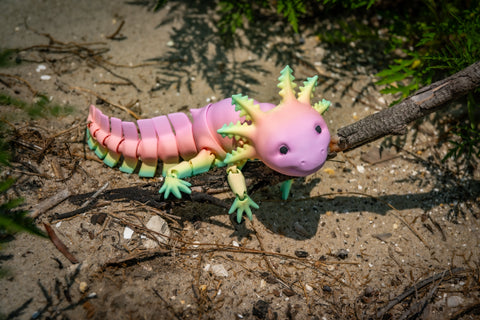 3D Printed Articulated Axolotl – Poseable Desk Pet – PLA Wiggle Toy – Custom Axolotl Gift
