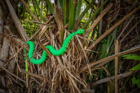 Fully Articulated 3D Printed Cartoon Green Tree Python – With Glass Eyes – Poseable Snake Toy