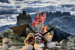 Mechanical Winged Dragon Fully Articulated! Red / Black Silk